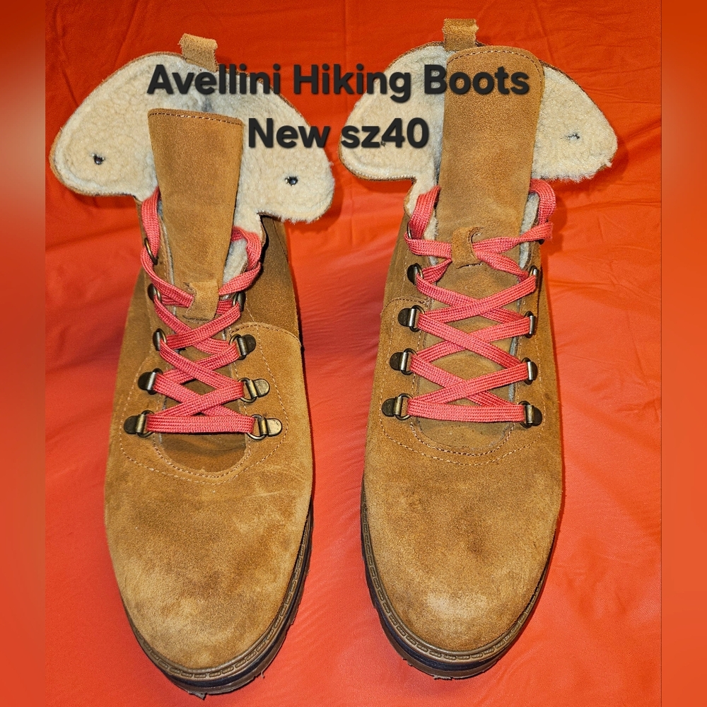 Avellini Suede Sherpa Lace Up Hiker Alpine Hiking Boots New w/Red Laces